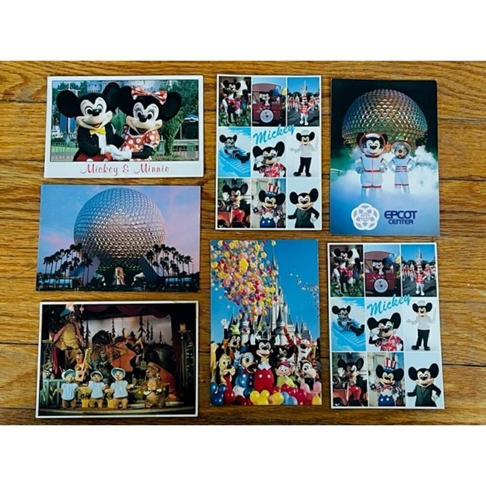 7 Vintage 80s and 90s Disney World Epcot Post Cards